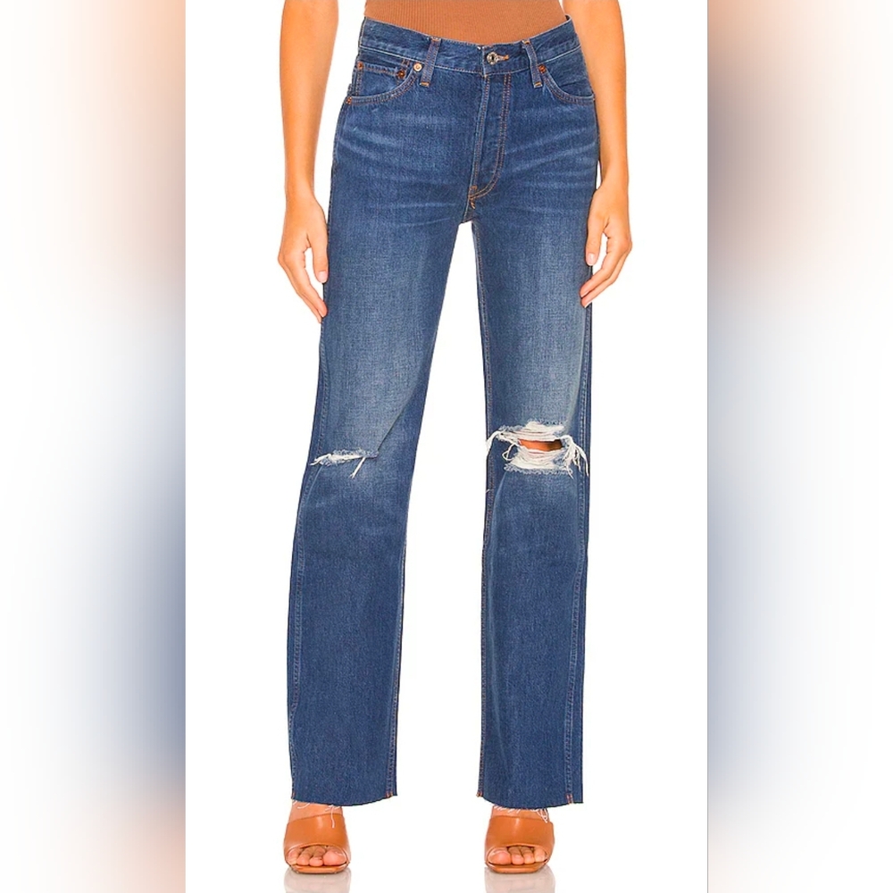 RE/DONE Originals 90s High Rise Loose Jeans Destroyed Broken Blue Size 29
